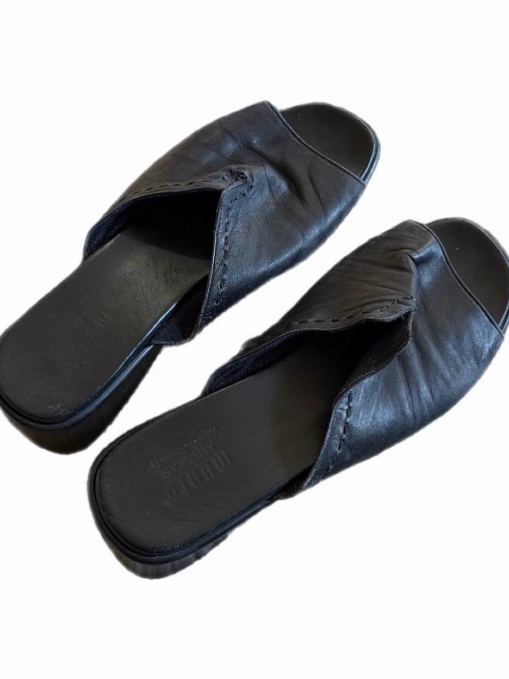 Munro American Kala Black Leather Slide Slip On Sandals Flats